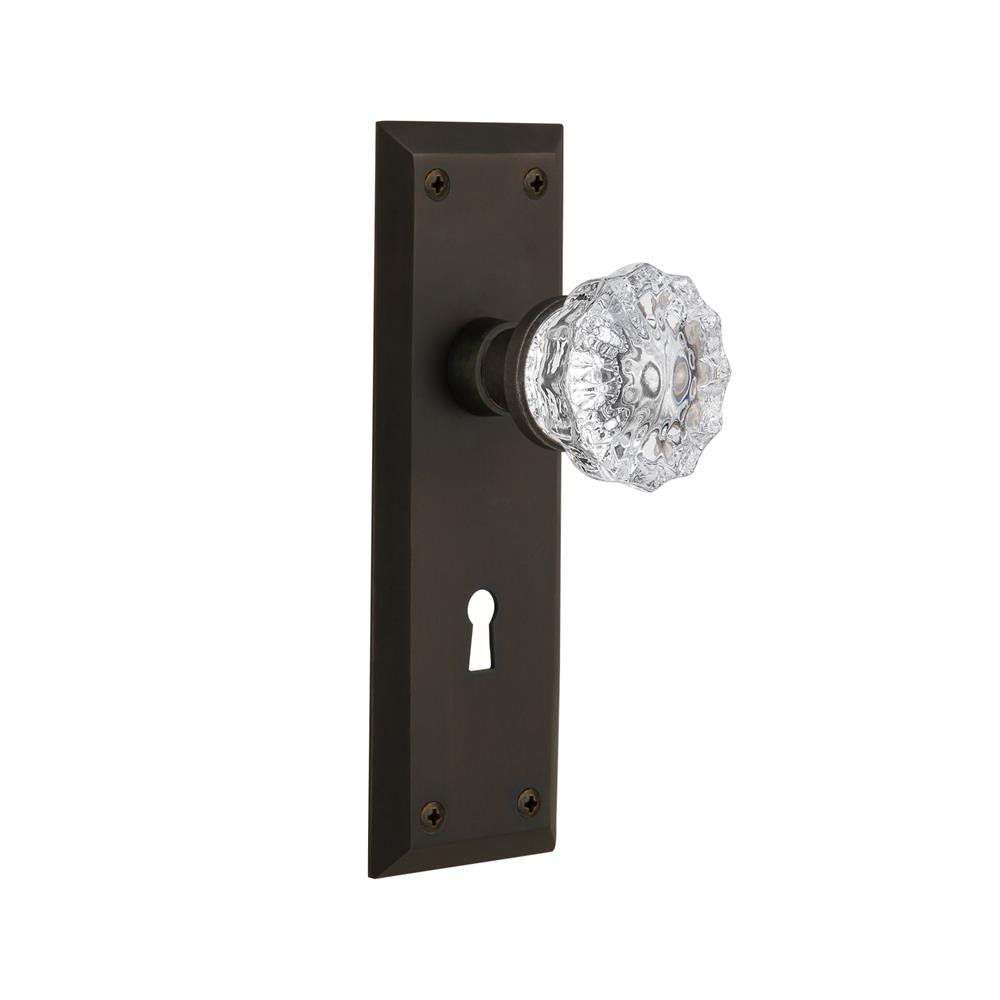 Nostalgic Warehouse NYKCRY Passage Knob New York Plate with Crystal Knob and Keyhole in Oil